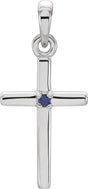 14K White Natural Blue Sapphire Cross Pendant