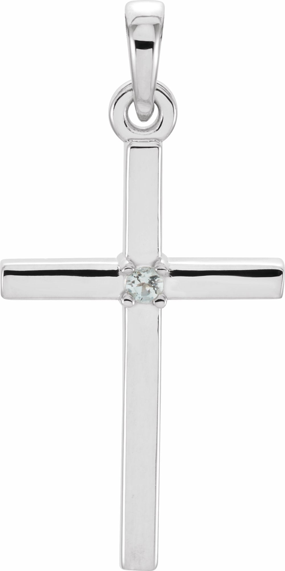 14K White Natural Aquamarine Cross Pendant