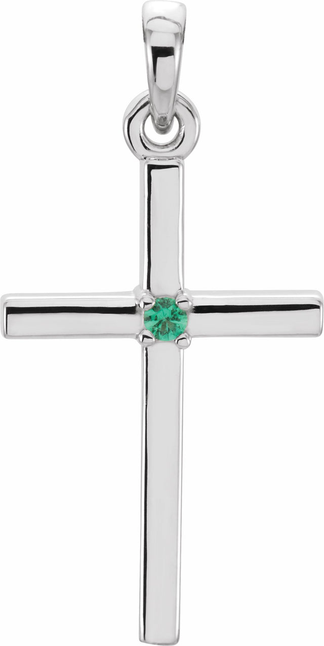 14K White Gold Natural Emerald Cross Pendant