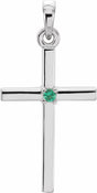 14K White Gold Natural Emerald Cross Pendant