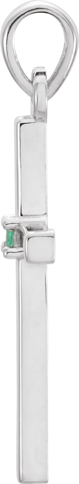 14K White Gold Natural Emerald Cross Pendant