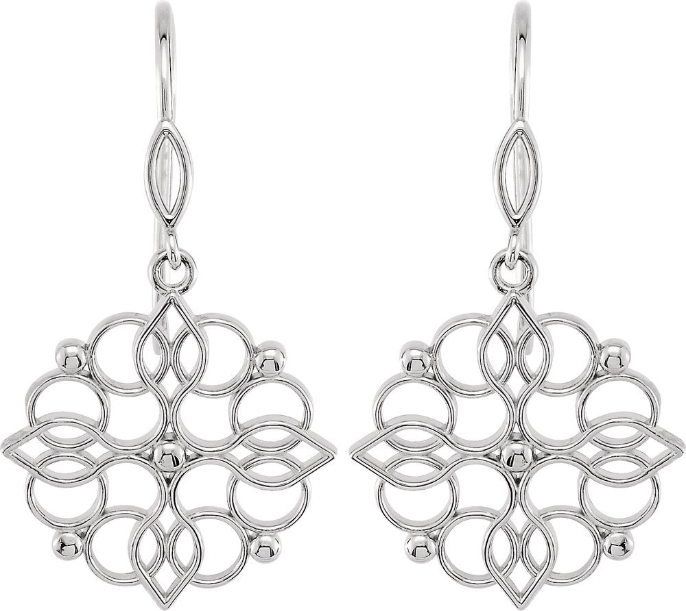 Sterling Silver 35.3x18.8 mm Floral Earrings