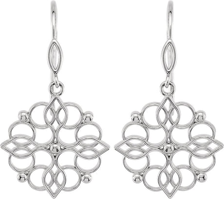 Sterling Silver 35.3x18.8 mm Floral Earrings