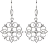 Sterling Silver 35.3x18.8 mm Floral Earrings