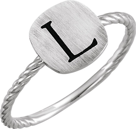 14K White Be Posh® Engravable Rope Signet Ring