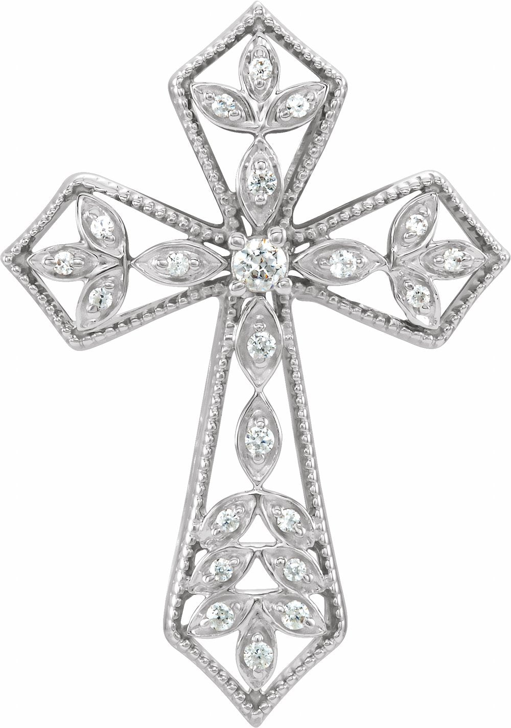 14K White 1/10 CTW Natural Diamond Cross Pendant