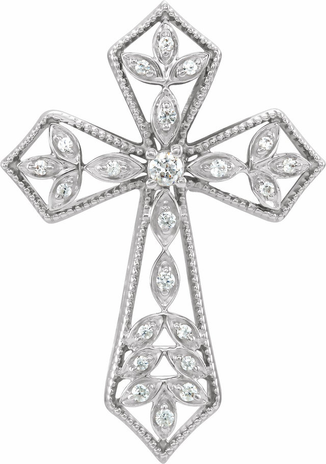 14K White 1/10 CTW Natural Diamond Cross Pendant