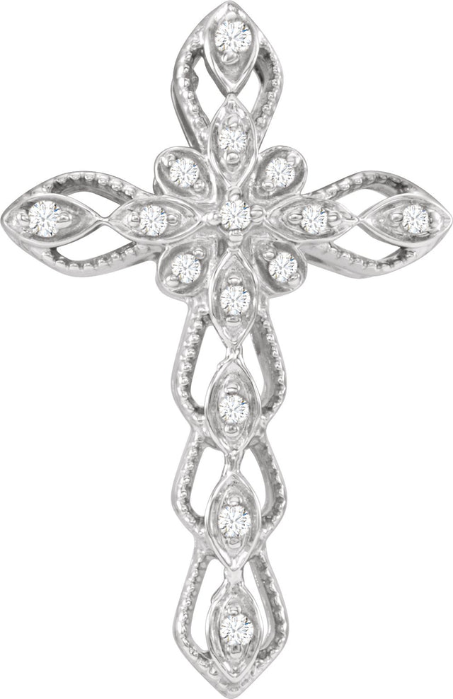 14K White .07 CTW Natural Diamond Cross Pendant