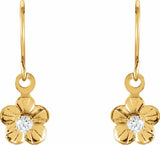 14K Yellow Imitation White Cubic Zirconia Youth Daisy Earrings