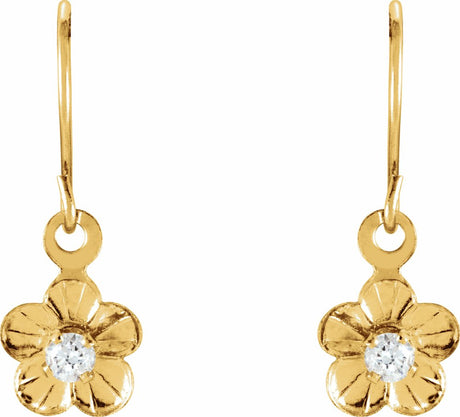 14K Yellow Imitation White Cubic Zirconia Youth Daisy Earrings