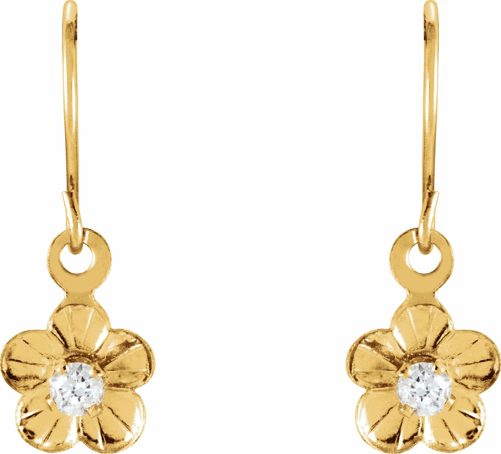 14K Yellow Imitation White Cubic Zirconia Youth Daisy Earrings