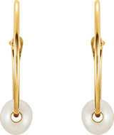 14K Yellow Cultured White Freshwater Pearl Youth Huggie Earrings