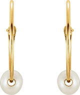 14K Yellow Gold Cultured White Freshwater Pearl Youth Huggie Earrings