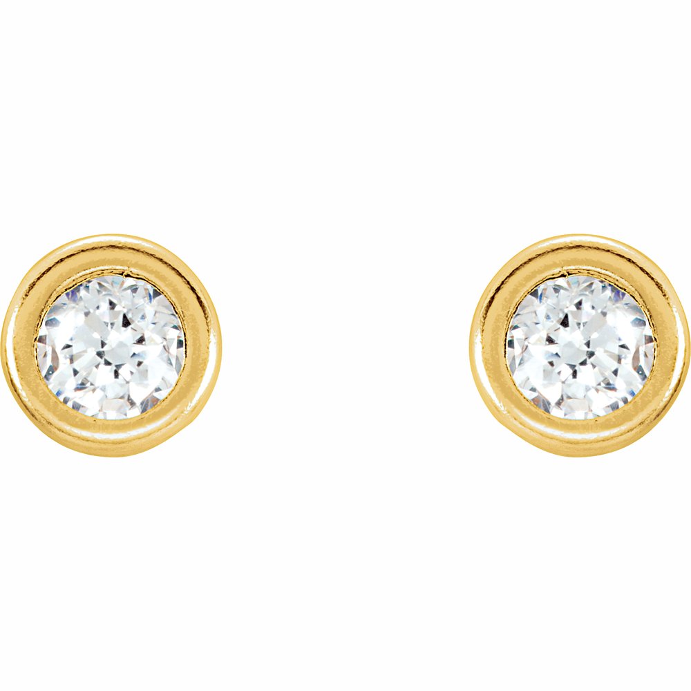 14K Yellow 3 mm Imitation White Cubic Zirconia Youth Bezel Stud Earrings