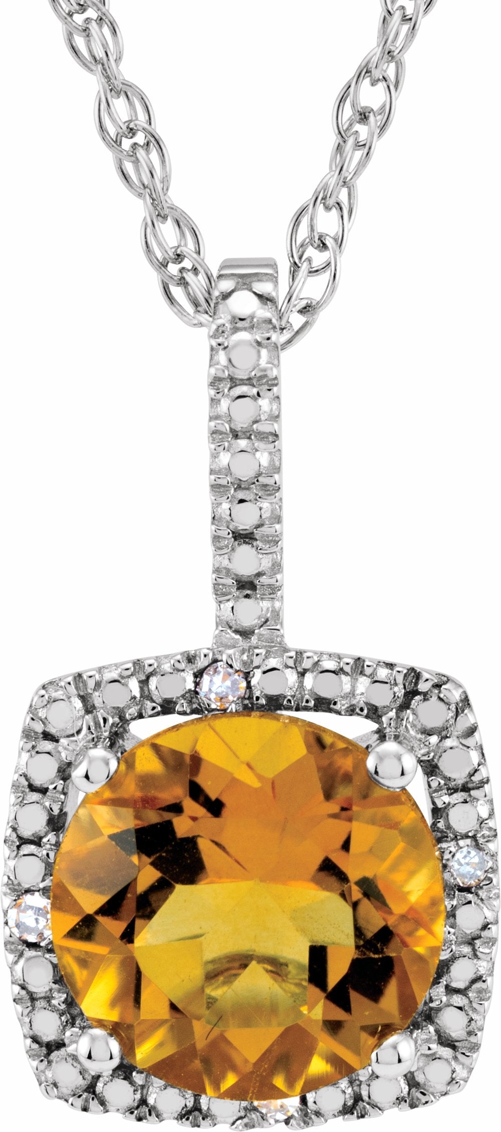 Sterling Silver 7 mm Natural Citrine & .015 CTW Natural Diamond 18" Necklace