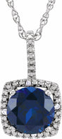 Sterling Silver 7 mm Lab-Grown Sapphire & .015 CTW Natural Diamond 18" Necklace