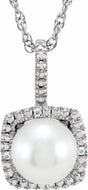 Sterling Silver 6.5-7 mm Cultured White Freshwater Pearl & .015 CTW Natural Diamond 18" Necklace