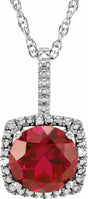 Sterling Silver 7 mm Lab-Grown Ruby & .015 CTW Natural Diamond 18" Necklace