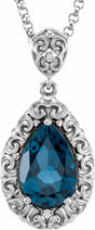 14K White Natural London Blue Topaz Sculptural 18" Necklace