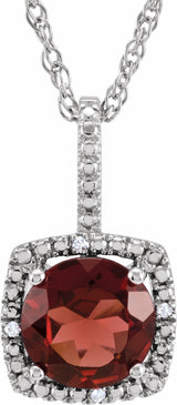 Sterling Silver 7 mm Natural Mozambique Garnet & .015 CTW Natural Diamond 18" Necklace
