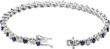 14K White Lab-Grown Blue Sapphire & 1/10 CTW Natural Diamond Line 7" Bracelet