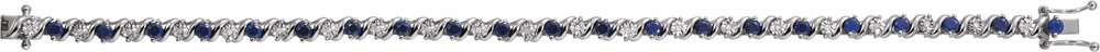 14K White Lab-Grown Blue Sapphire & 1/10 CTW Natural Diamond Line 7" Bracelet