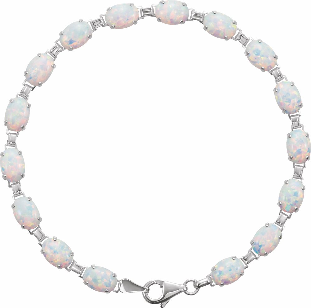 14K White Lab-Grown White Opal Line 7" Bracelet