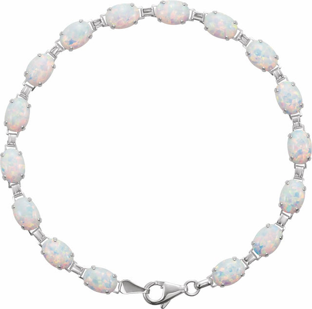 14K White Lab-Grown White Opal Line 7" Bracelet