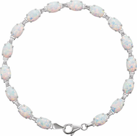 14K White Gold Lab-Grown White Opal Line 7" Bracelet