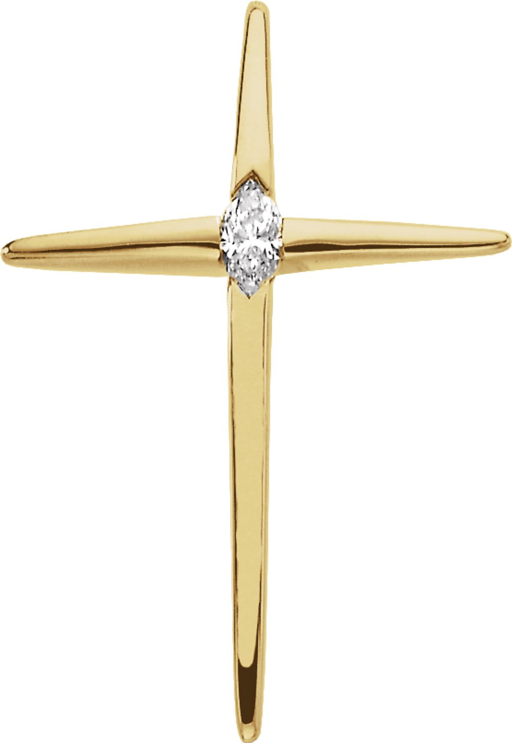 14K Yellow Gold 1/8 CT Natural Diamond Cross Pendant 