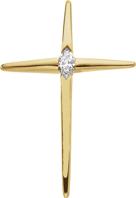 14K Yellow Gold 1/8 CT Natural Diamond Cross Pendant 