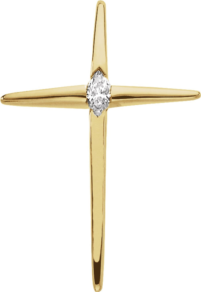 14K Yellow Gold 1/8 CT Natural Diamond Cross Pendant 