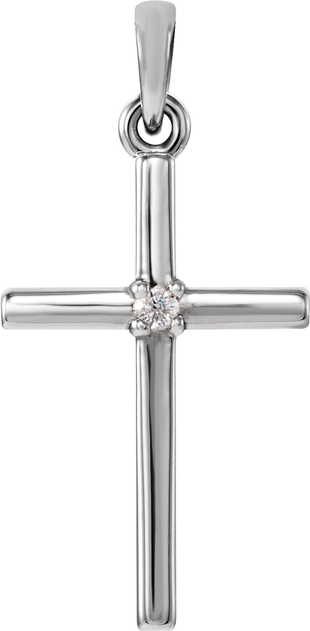 14K White .015 CT Natural Diamond Cross Pendant