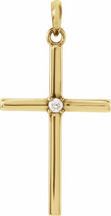 14K Yellow .02 CT Natural Diamond Cross Pendant