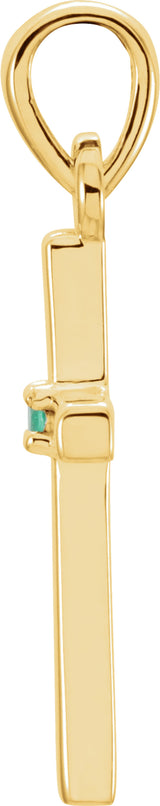 14K Yellow Gold Natural Emerald Cross Pendant