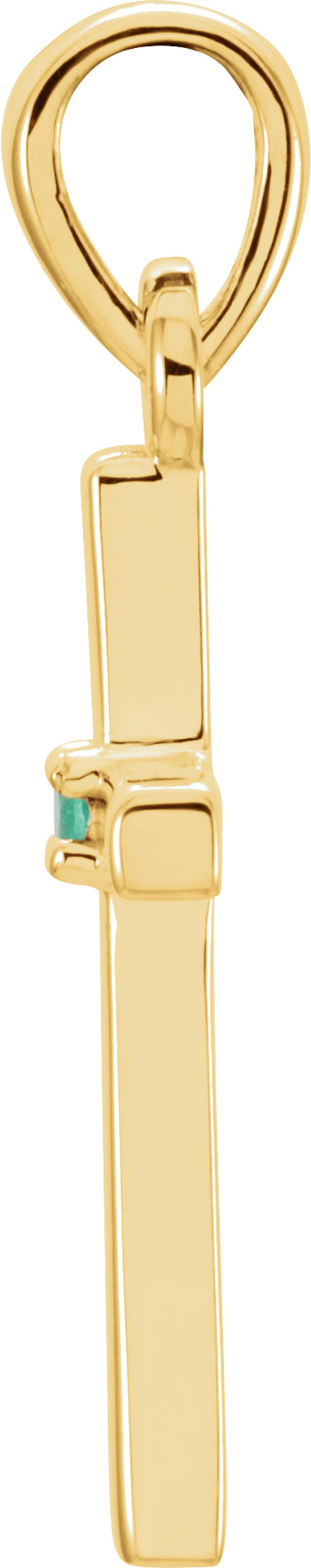 14K Yellow Natural Emerald Cross Pendant