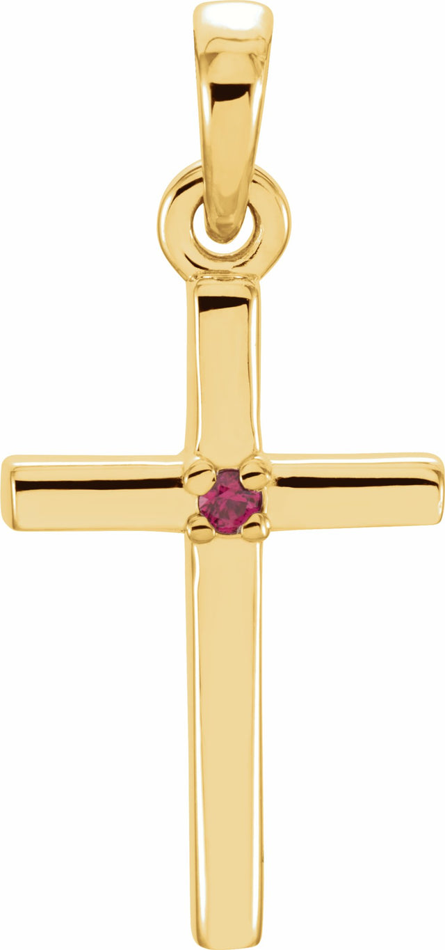 14K Yellow Natural Ruby Cross Pendant