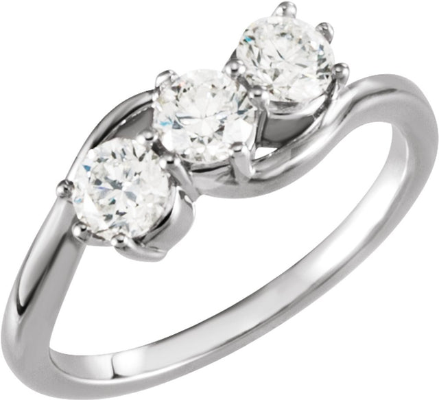 14K White 1 CTW Lab-Grown Diamond Three-Stone Ring