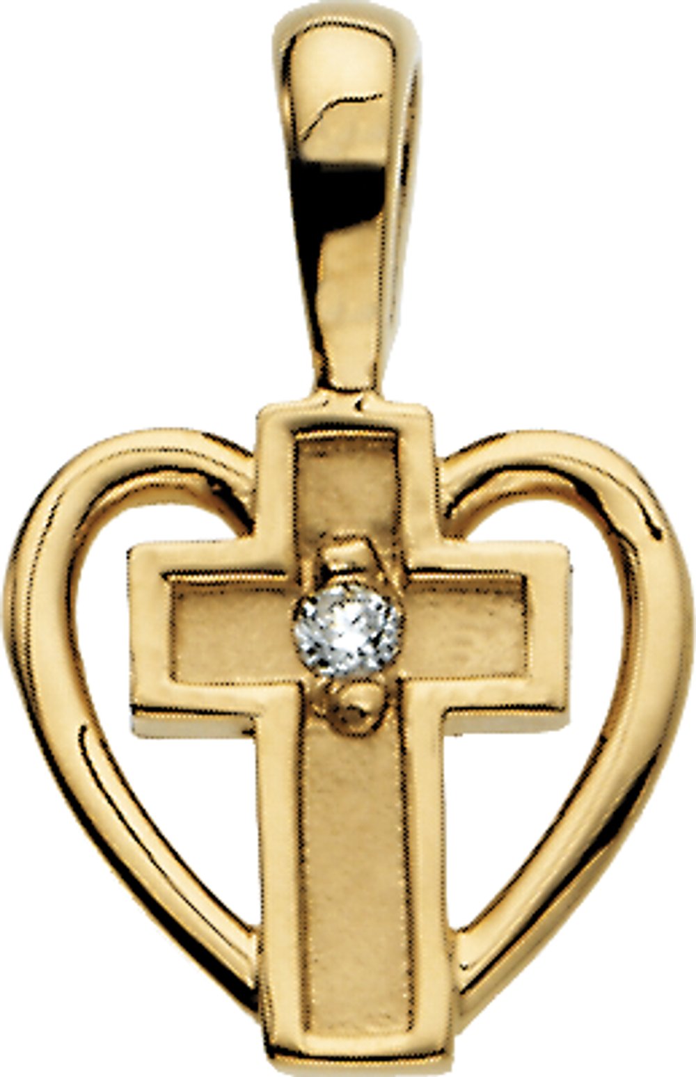 14K Yellow .01 CT Natural Diamond Cross & Heart Pendant