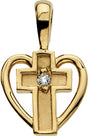 14K Yellow .01 CT Natural Diamond Cross & Heart Pendant