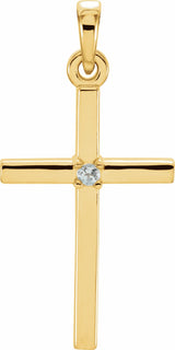 14K Yellow Natural Aquamarine Cross Pendant