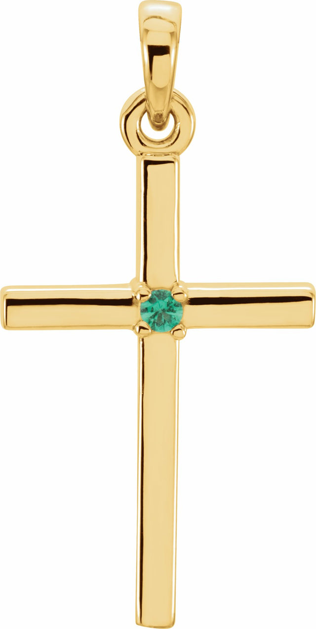 14K Yellow Gold Natural Emerald Cross Pendant