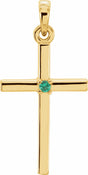 14K Yellow Gold Natural Emerald Cross Pendant
