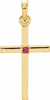 14K Yellow Natural Ruby Cross Pendant