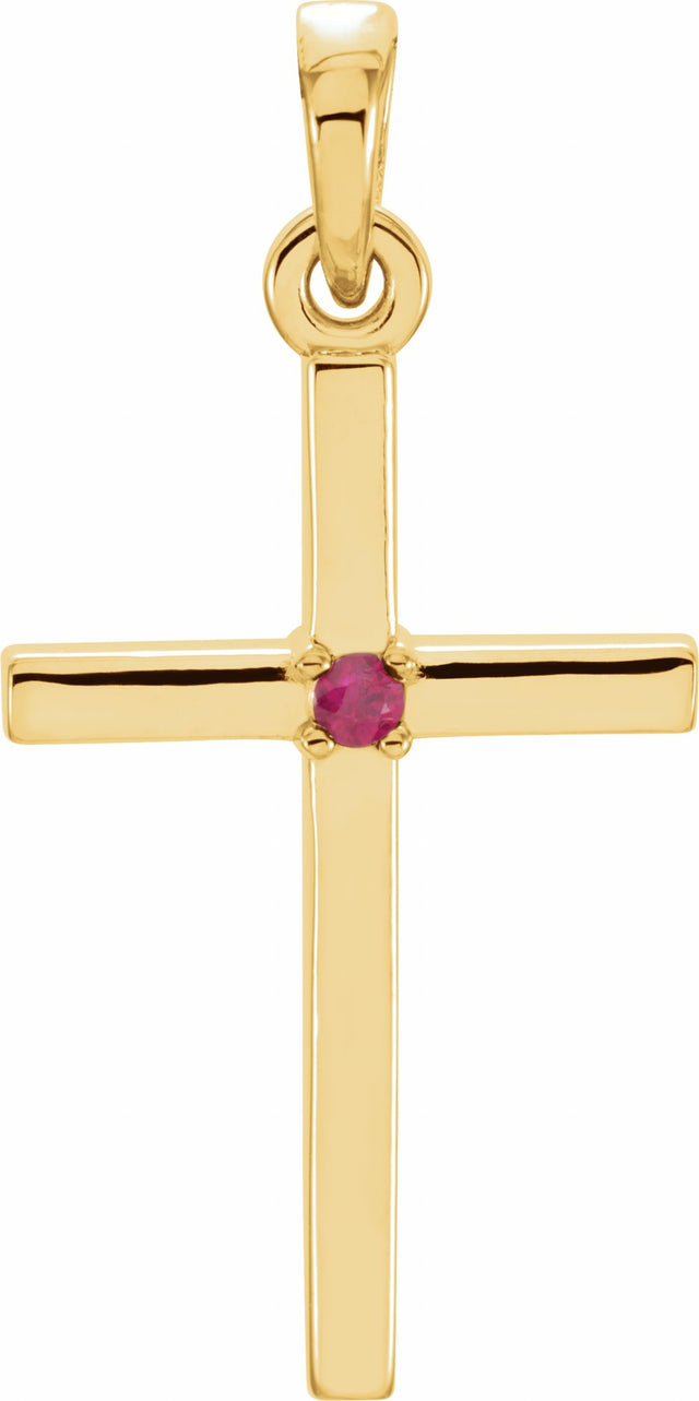 14K Yellow Natural Ruby Cross Pendant