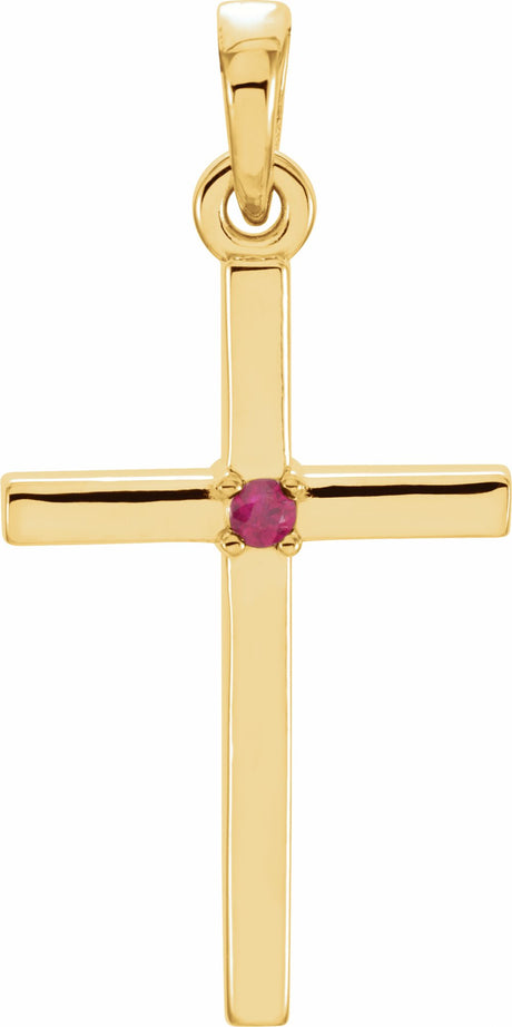 14K Yellow Natural Ruby Cross Pendant