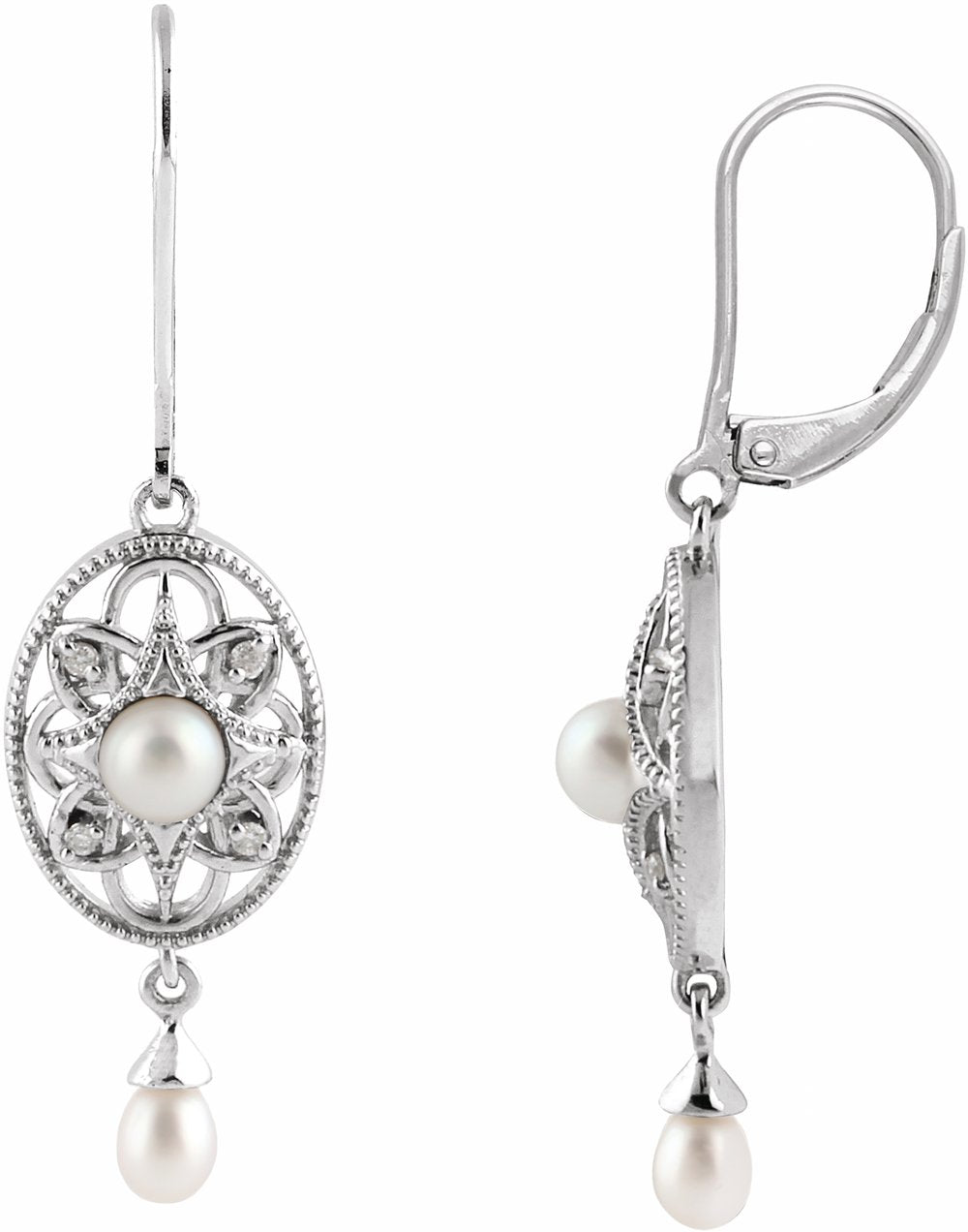 Sterling Silver Cultured White Freshwater Pearl & .05 CTW Natural Diamond Earrings