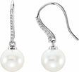 14K White Gold Cultured White Freshwater Pearl & 1/8 CTW Natural Diamond Earrings