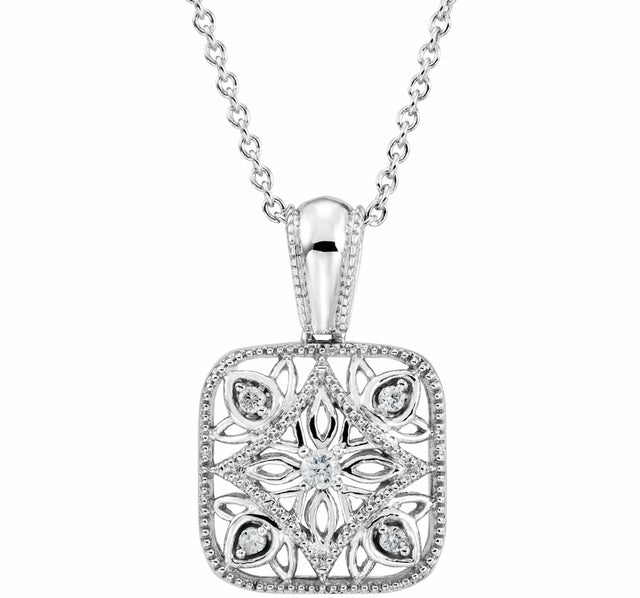 Sterling Silver .05 CTW Natural Diamond Filigree  18" Necklace