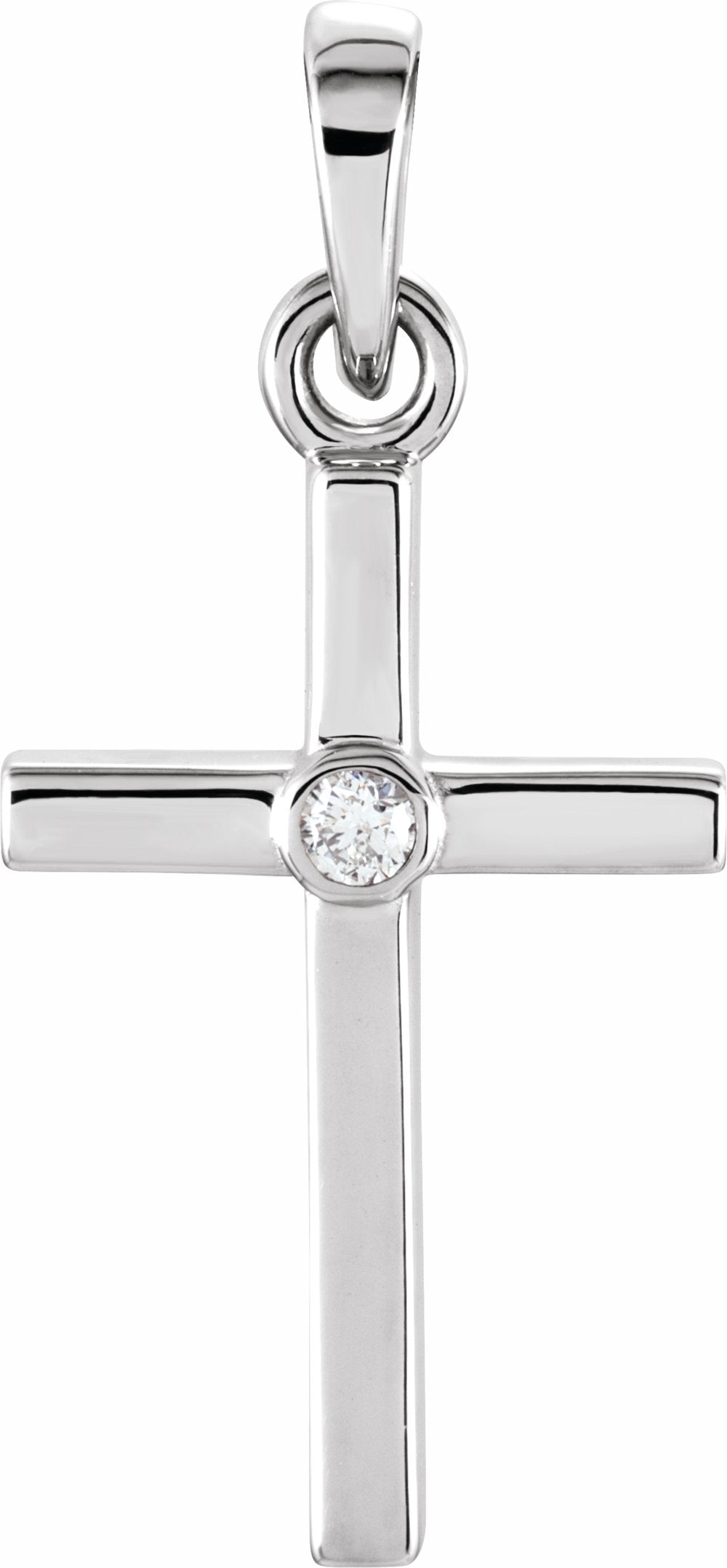 14K White .01 CT Natural Diamond Cross Pendant